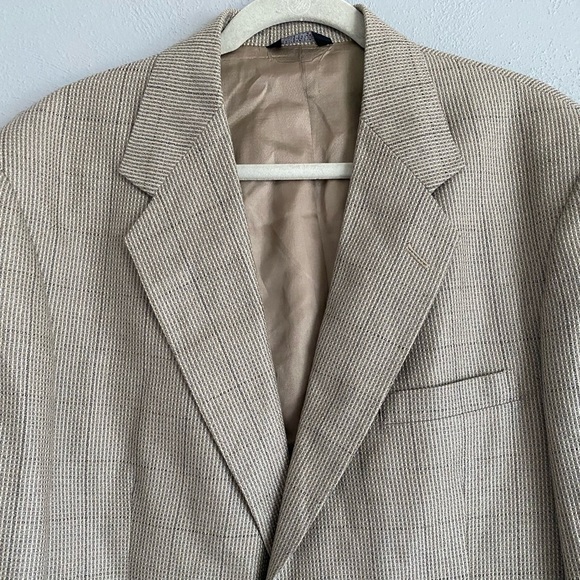 VTG Wall Street Men’s Blazer Size 44 Tan Plaid Business Neutral Formal - Picture 2 of 10